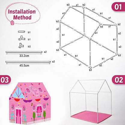 Pink Foldable Kids Play Tent House with Printed Home Design for Indoor & Outdoor Fun