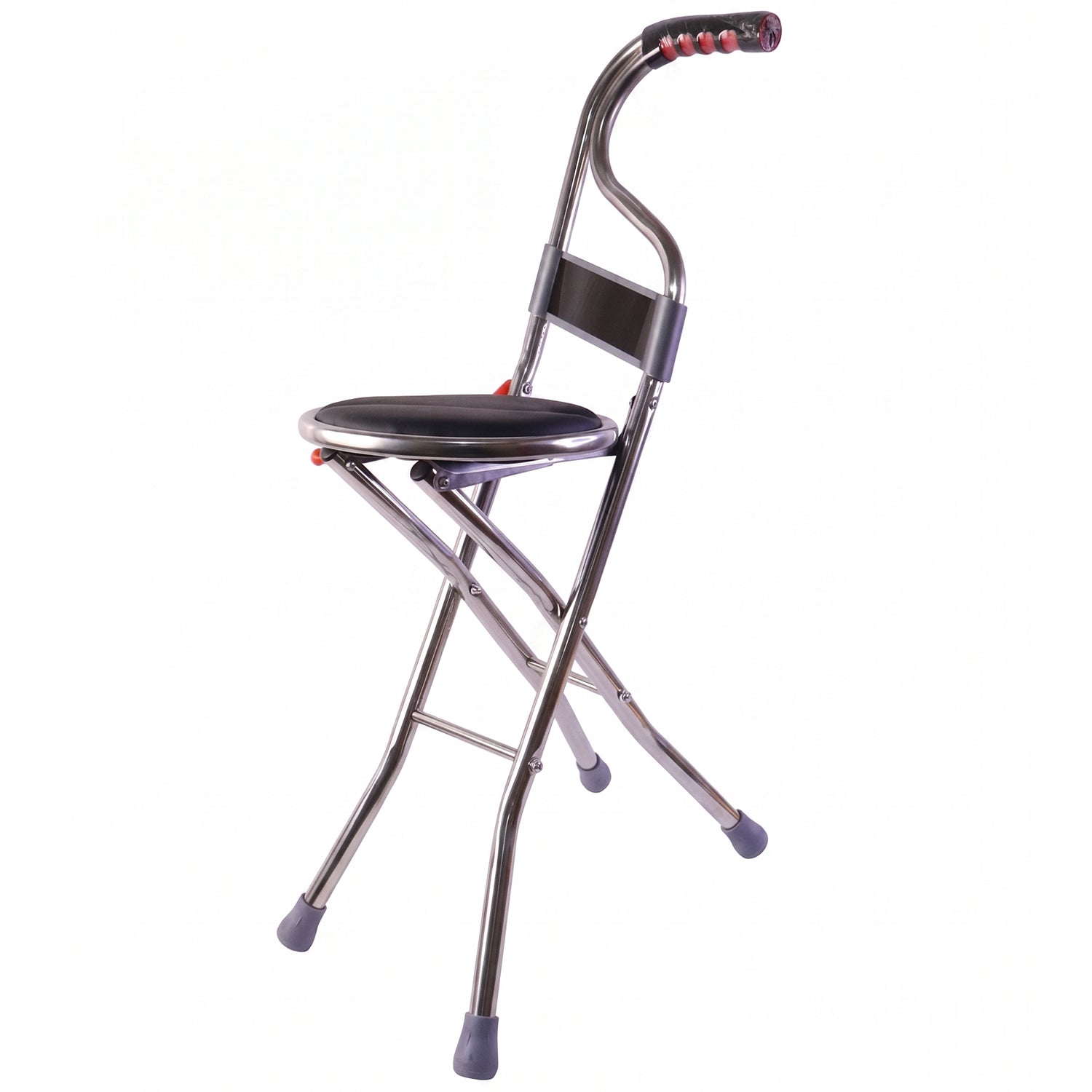 Folding Walking Stick with Seat and Backrest 4 Leg Cane Stool Chair (1 Pc)