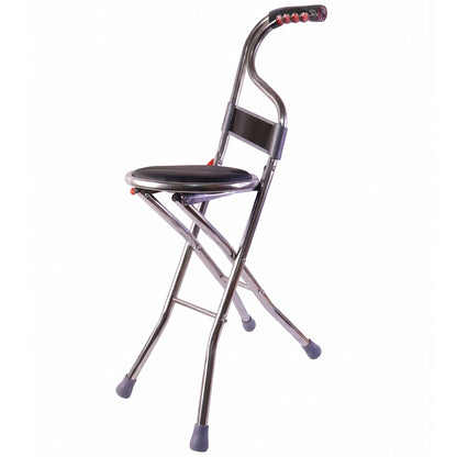 Folding Walking Stick with Seat and Backrest 4 Leg Cane Stool Chair (1 Pc)