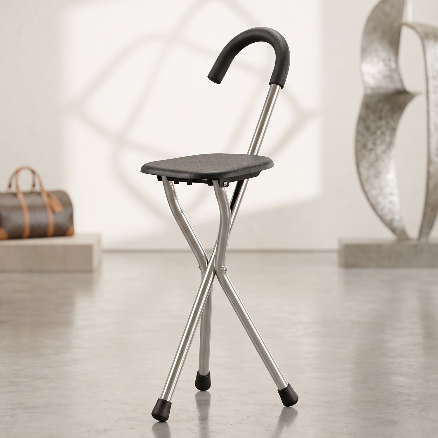 Folding Walking Stick with Seat 3 Leg Cane Stool Chair Support Stand (1 Pc)