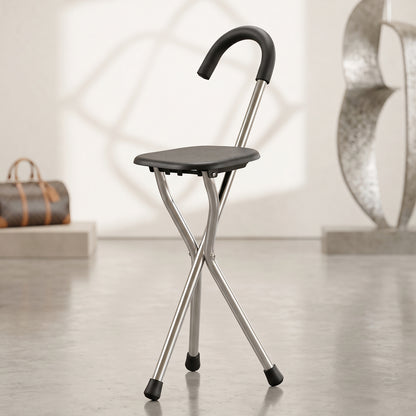 Folding Walking Stick with Seat 3 Leg Cane Stool Chair Support Stand (1 Pc)