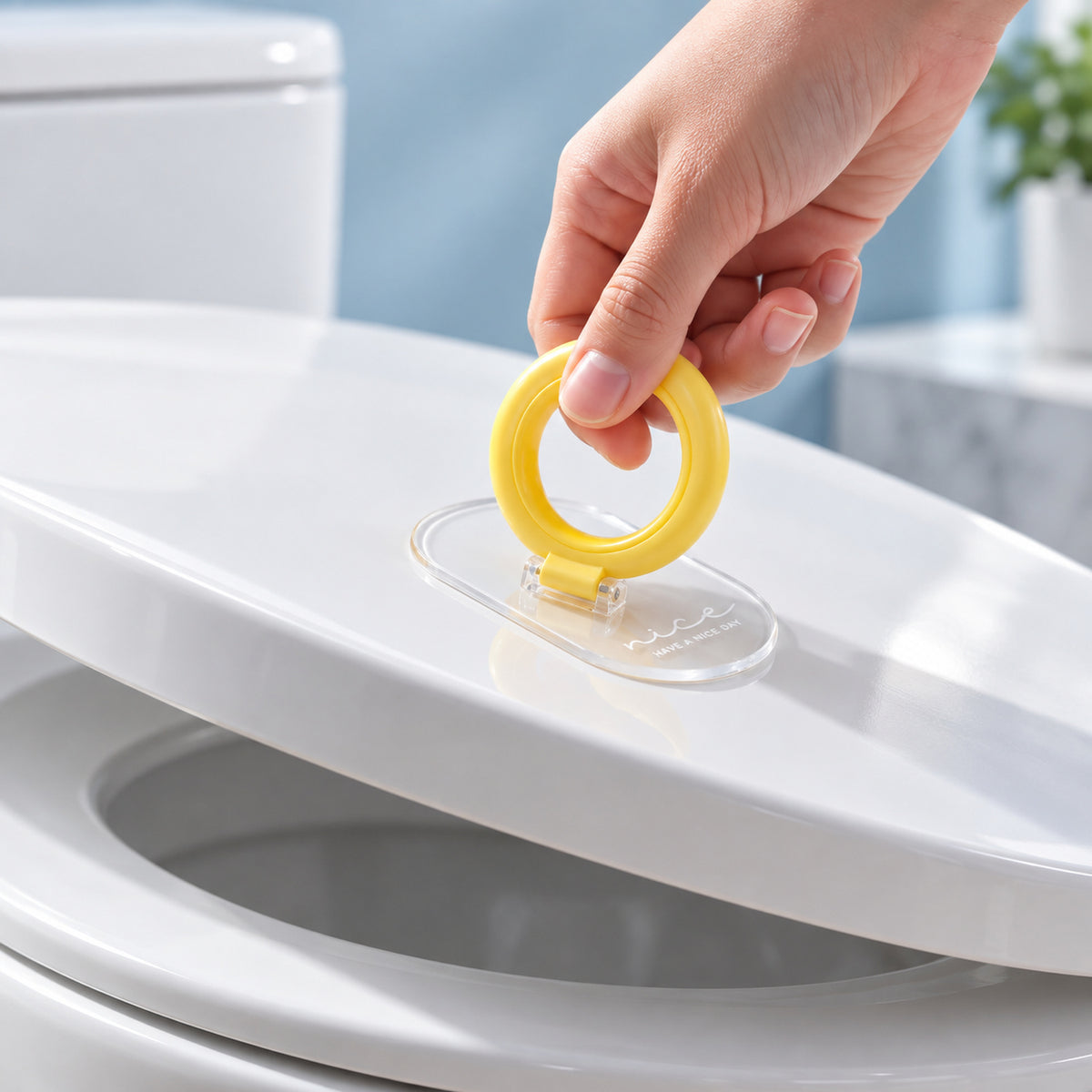 Toilet Seat Lifter with Folding Ring Handle and Self Adhesive Clear Base (1 Pc)