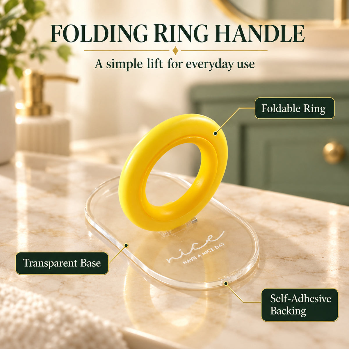 Toilet Seat Lifter with Folding Ring Handle and Self Adhesive Clear Base (1 Pc)