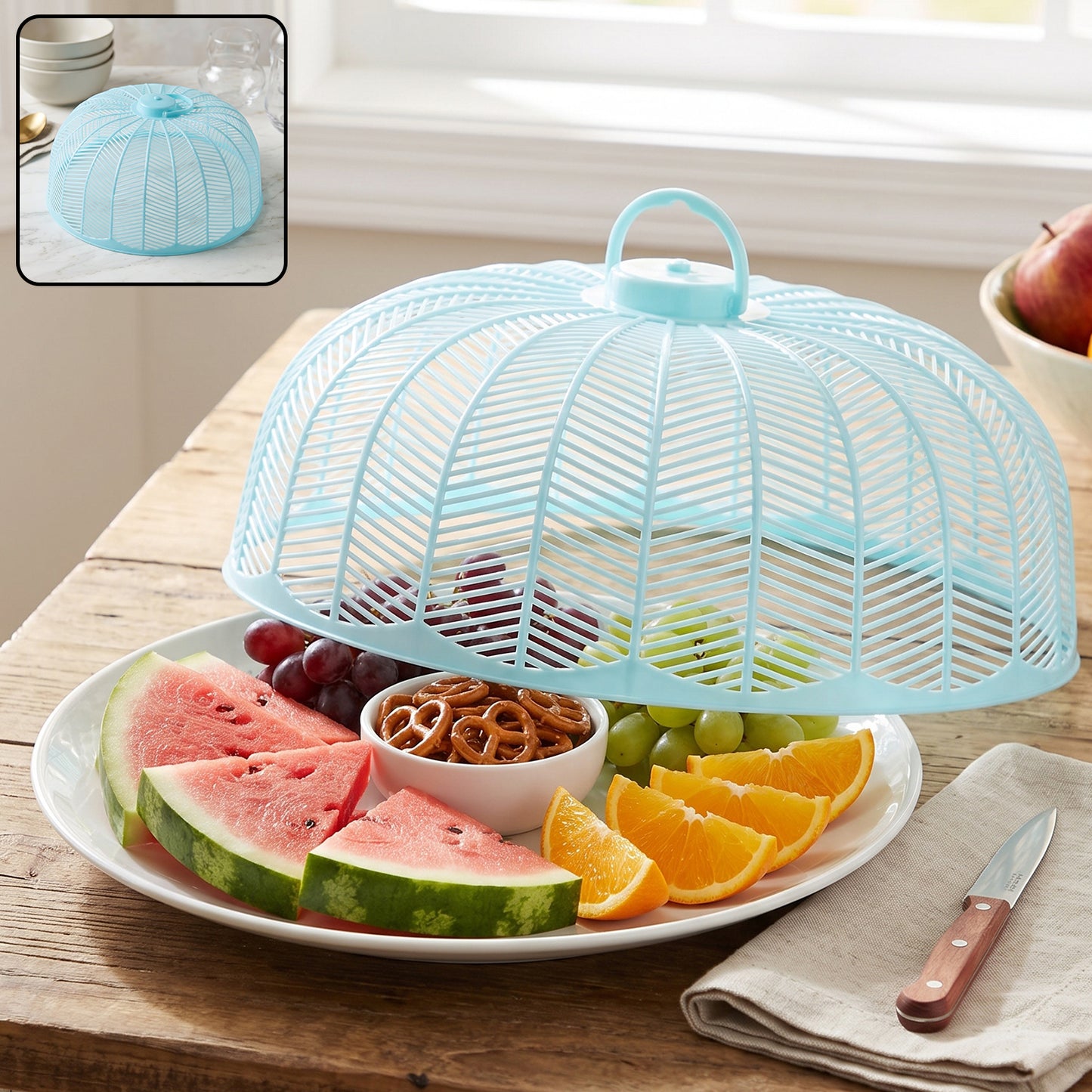 Plastic Mesh Food Cover Dome with Handle for Dining Table 21x10 Cm (1 Pc)
