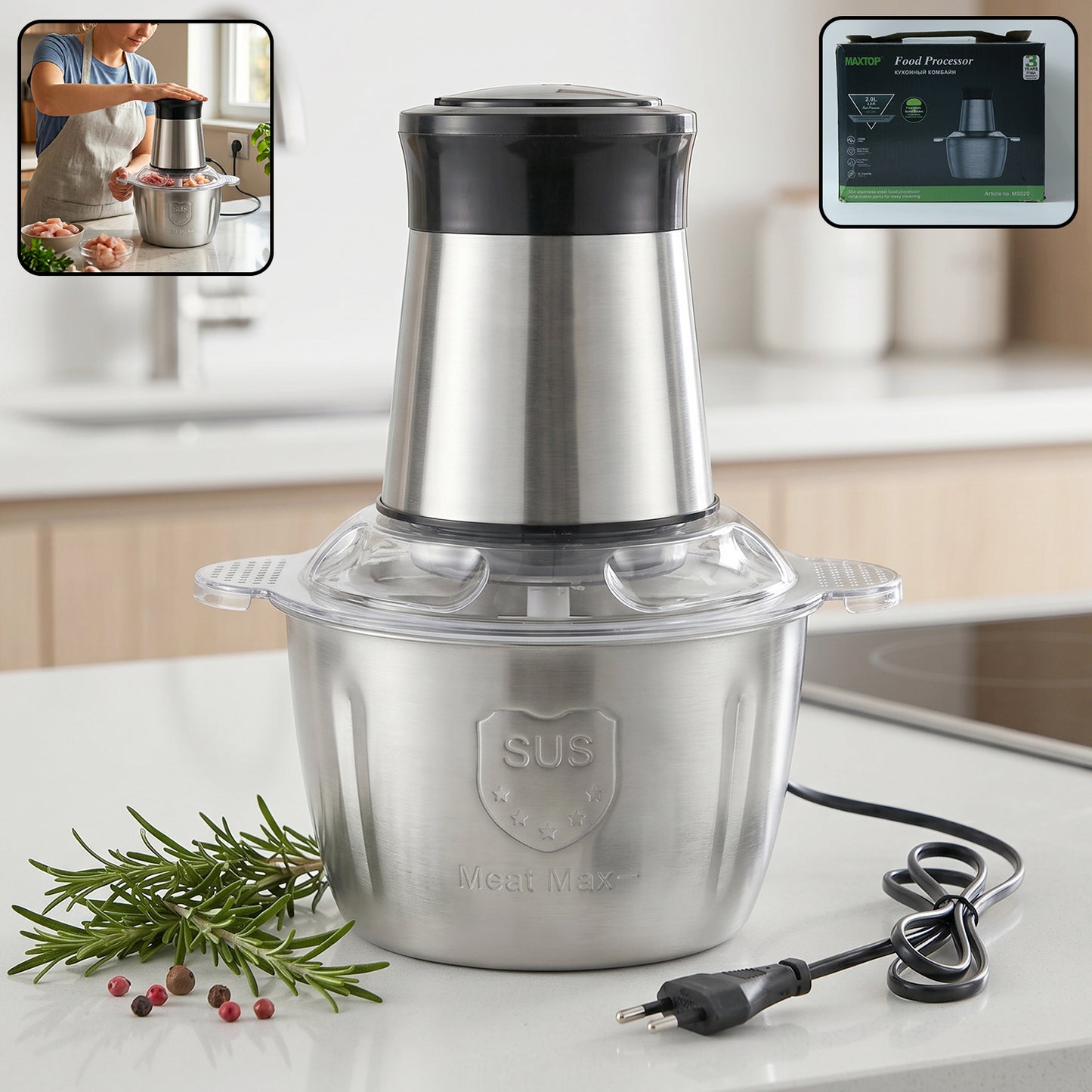 Electric SS food processor 2 litre stainless steel chopper mixer grinder
