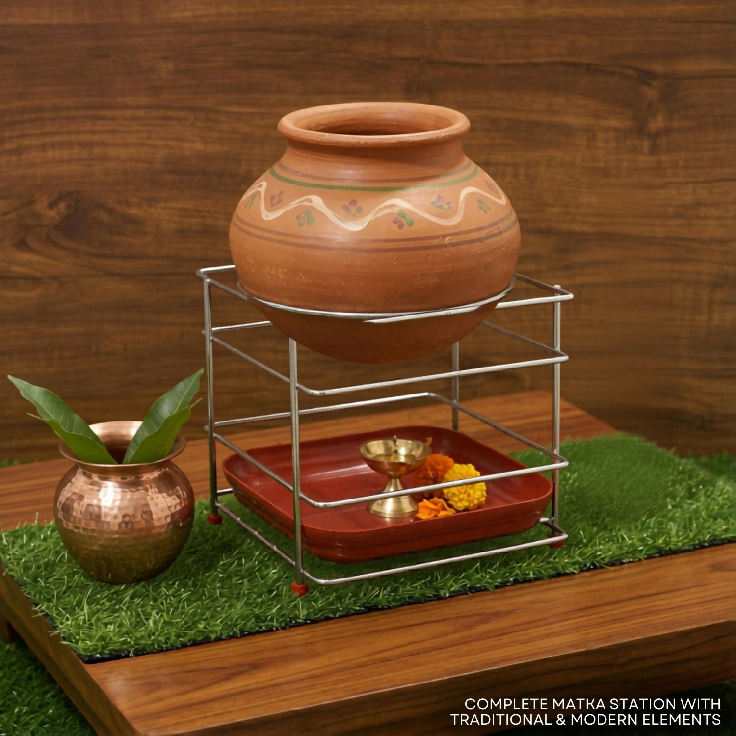 Matka stand displaying traditional clay pot