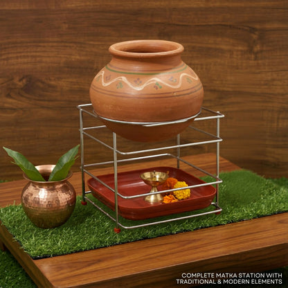 Matka stand displaying traditional clay pot