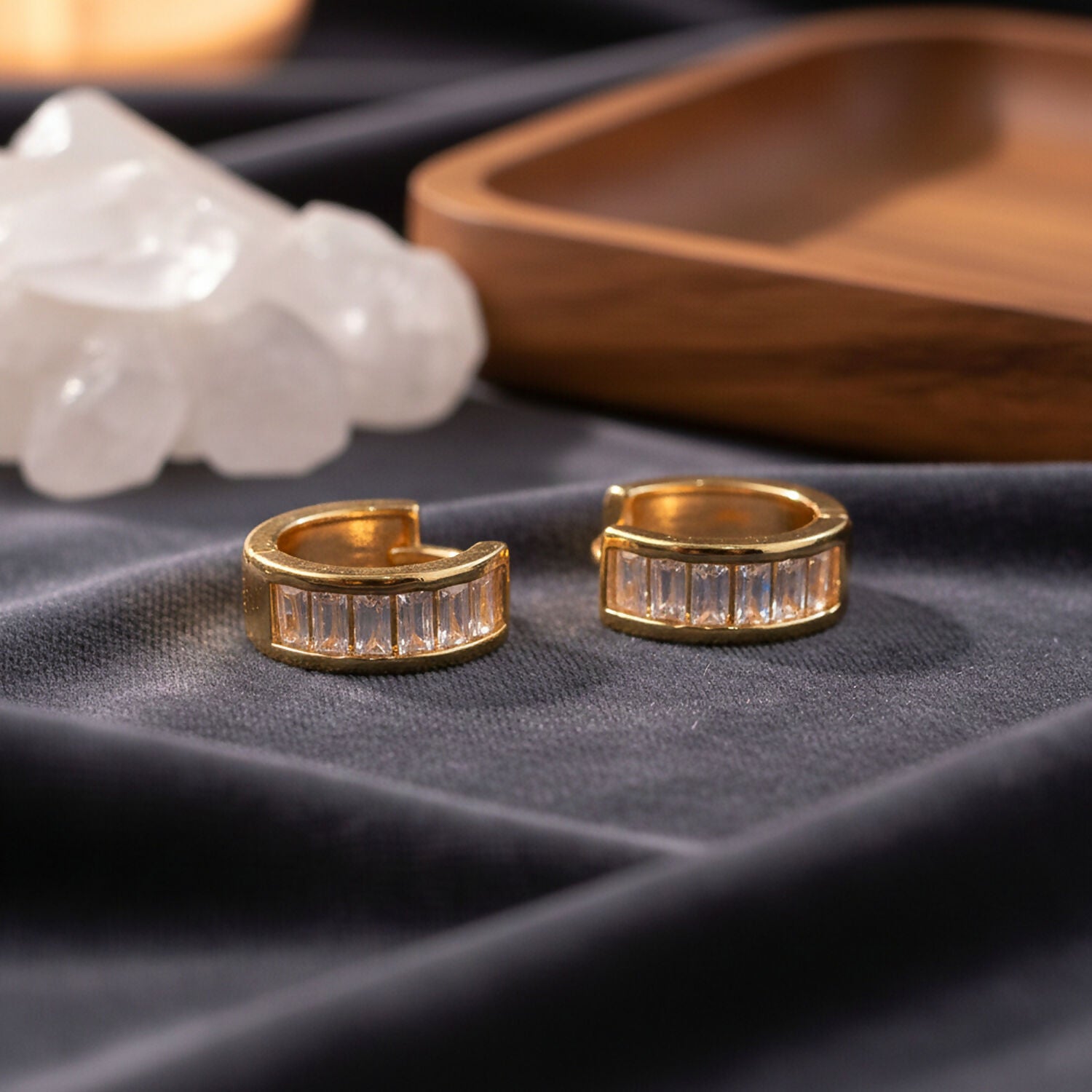 Gold Finish CZ Studded Hoop Earrings for Women & Girls