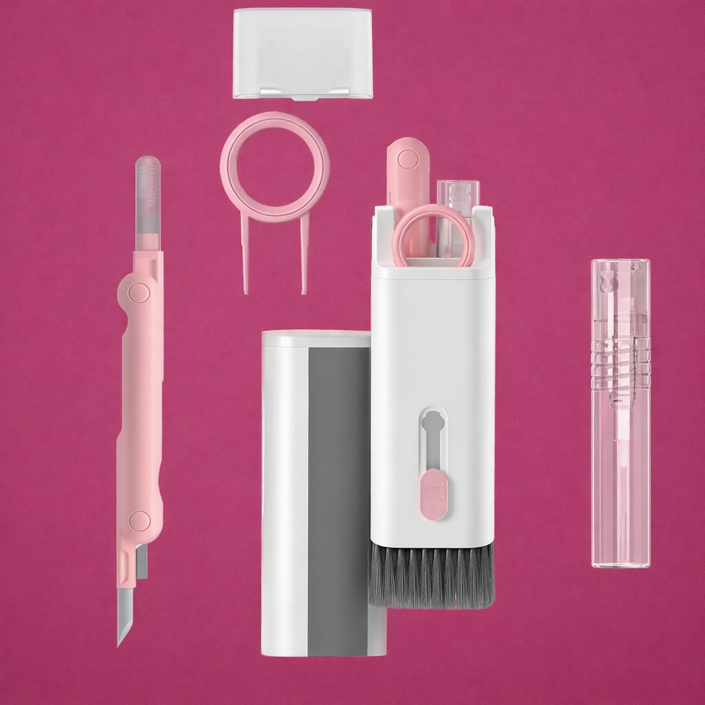 7-in-1 Keyboard & Earbuds Cleaning Kit with Brush Spray Tools – Pink