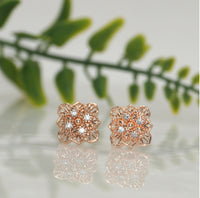 Rose Gold Filigree Square Stud Earrings with AD