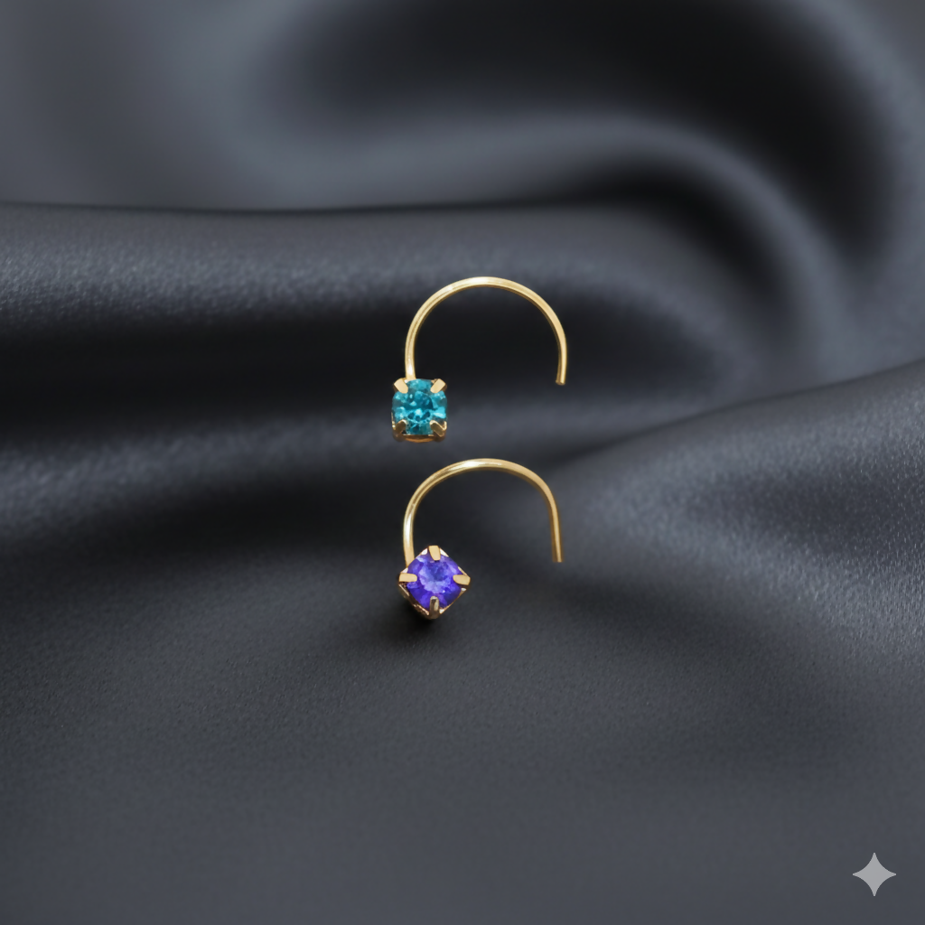 Square Gold Plated Nosepin with red crystal stone