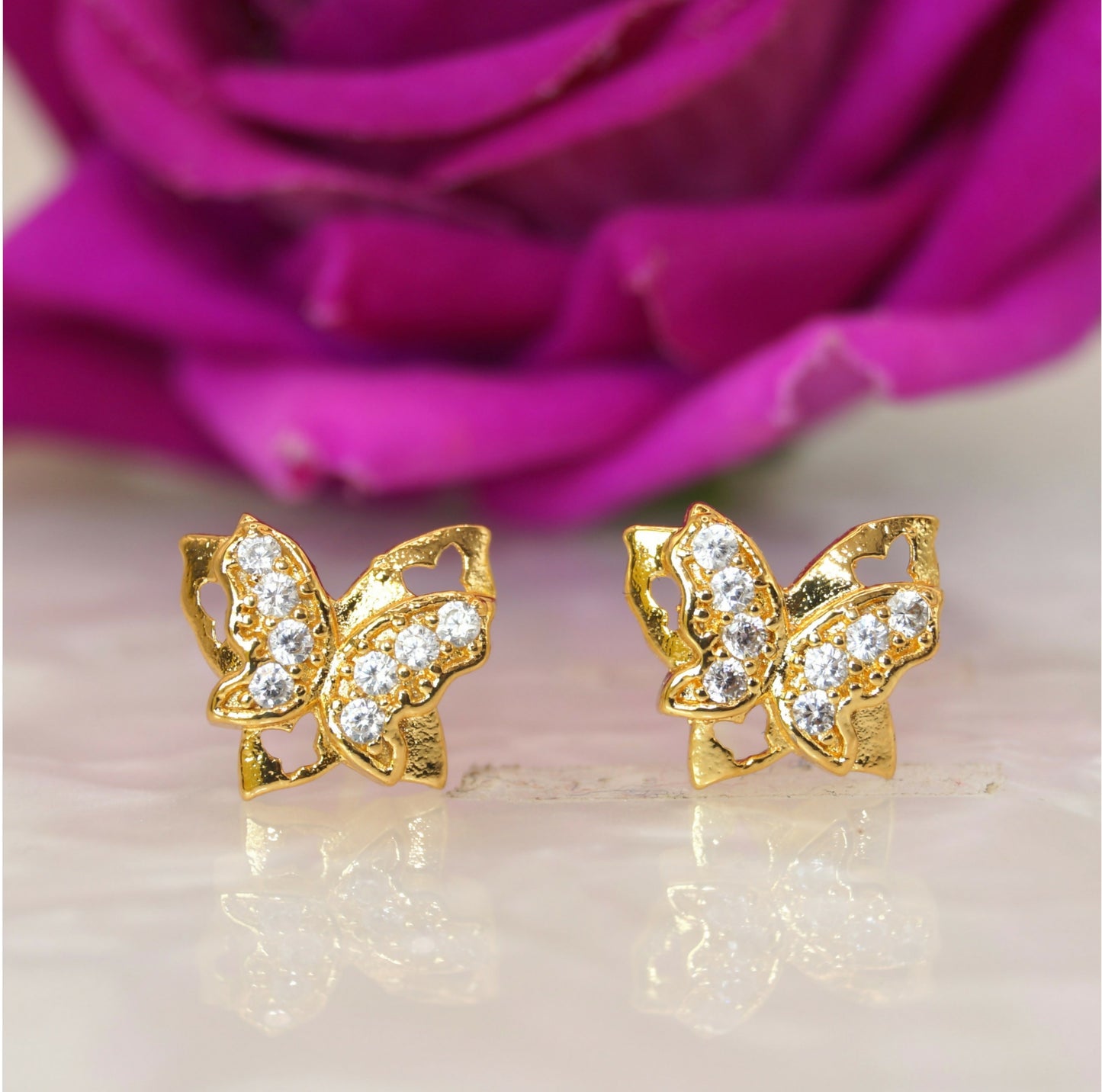 Gold & Diamond-Accented Butterfly Stud Earrings for women & girls