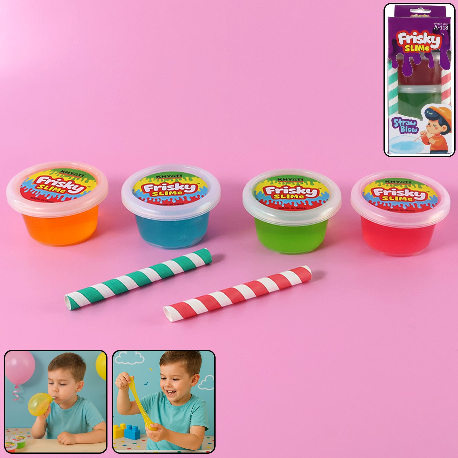 Khyati Frisky Slime Blow with Straw Play Set 4 Slime  Activity Kit for Kids