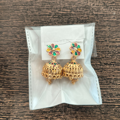 Floral Enamel Gold-Plated Jhumka Earrings
