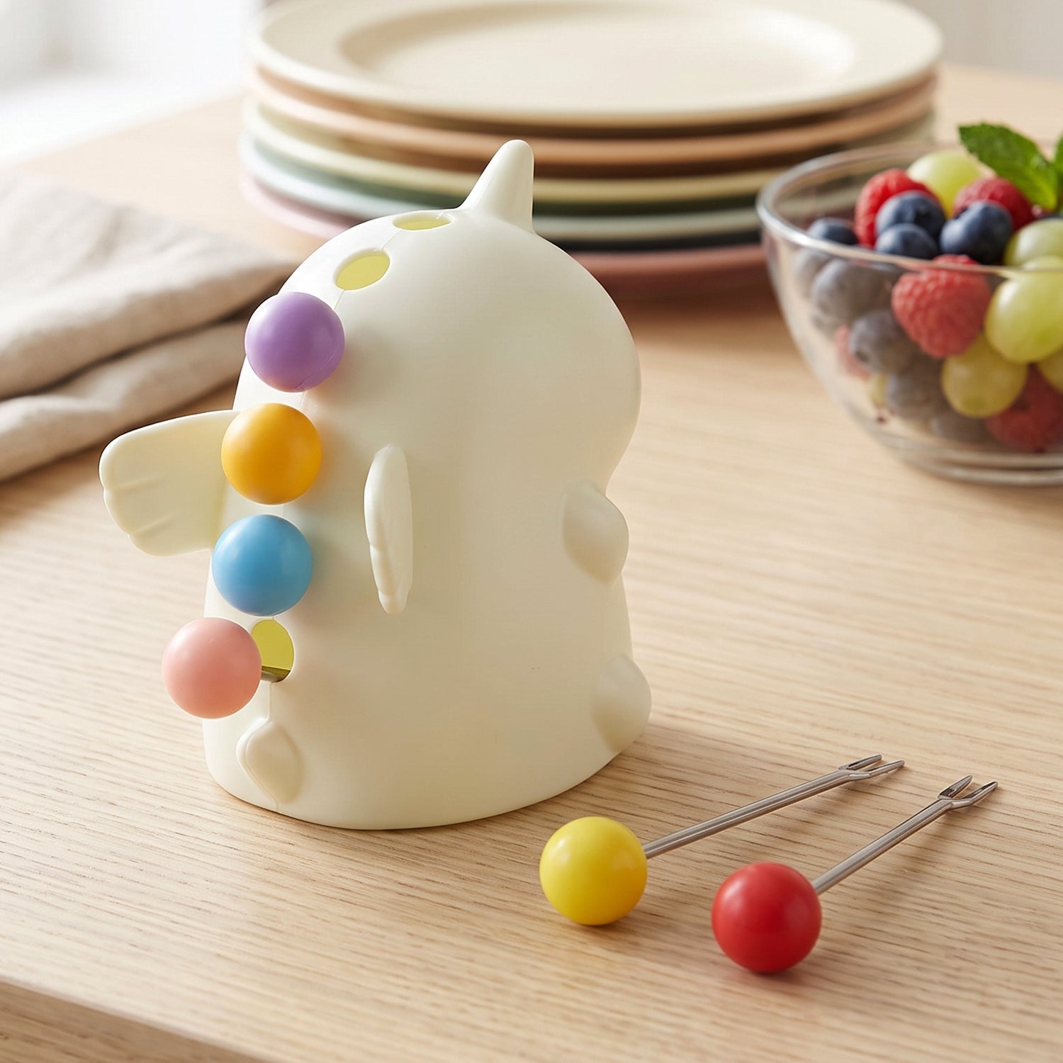 Cartoon Dinosaur Fruit Fork Set with Storage Case Stand for Kids (1 Set)