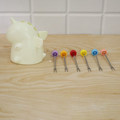 Cartoon Dinosaur Fruit Fork Set with Storage Case Stand for Kids (1 Set)