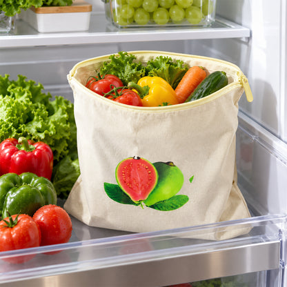 Reusable Cotton Fruit and Vegetable Storage Bag with Zip (1 Pc, 29x28.5 Cm)