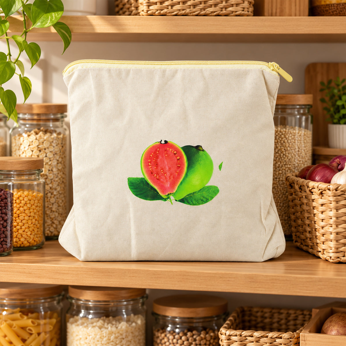 Reusable Cotton Fruit and Vegetable Storage Bag with Zip (1 Pc, 29x28.5 Cm)