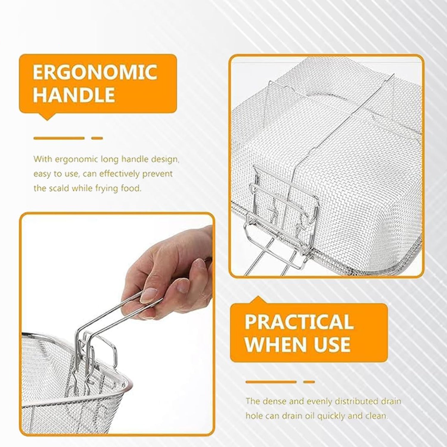 Stainless Steel Deep Fryer Basket with Long Handle (1 Pc)