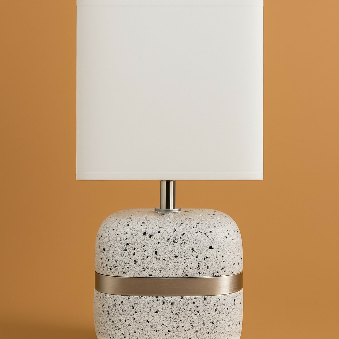 Modern Terrazzo Textured Table Lamp with White Fabric Shade & Golden Accent Band | Luxury Decorative Bedside, Living Room & Study Table Night Lamp | Soft Ambient Lighting for Home Décor