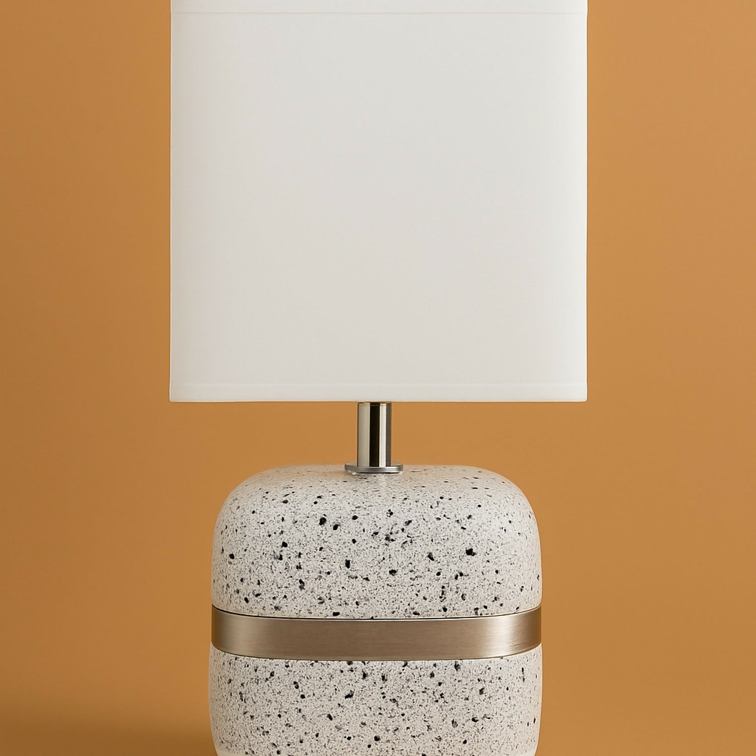 Modern Terrazzo Textured Table Lamp with White Fabric Shade & Golden Accent Band | Luxury Decorative Bedside, Living Room & Study Table Night Lamp | Soft Ambient Lighting for Home Décor
