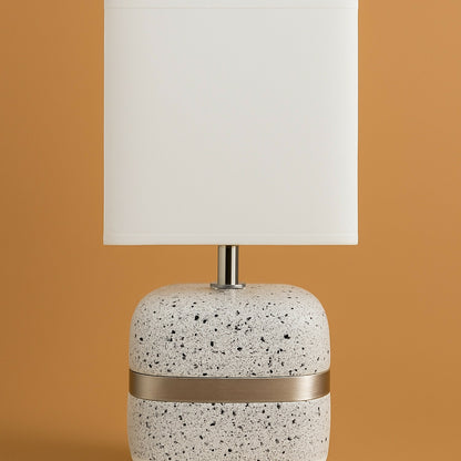 Modern Terrazzo Textured Table Lamp with White Fabric Shade & Golden Accent Band | Luxury Decorative Bedside, Living Room & Study Table Night Lamp | Soft Ambient Lighting for Home Décor