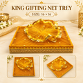 Yellow Square Wedding Tray with Ruffled Net Decoration and Ornate Gold-Tone Borders