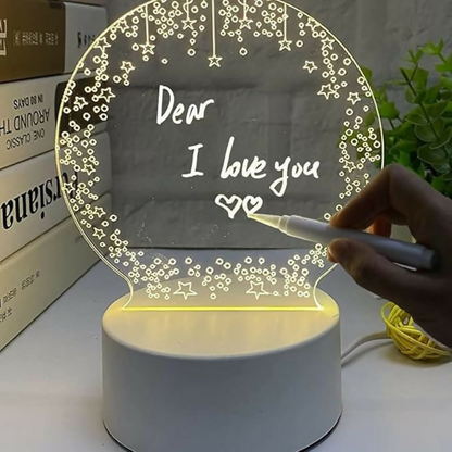 3D Creative Writeable LED Night Lamp with Pen and USB Cable | Custom Message Acrylic Board Light with Erasable Marker | Personalized Home Decor Lamp & Romantic Gift for Birthday, Valentine’s Day & Anniversary
