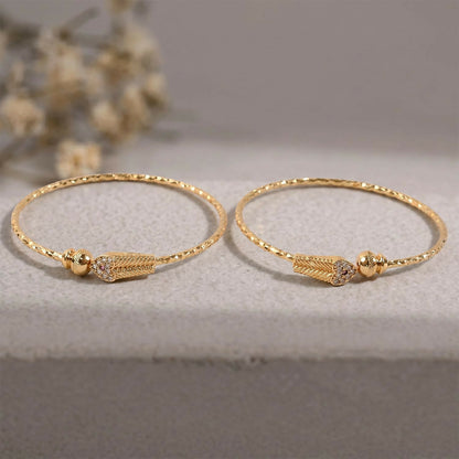 Gold Plated Leaf Design Openable Bracelet Pair
