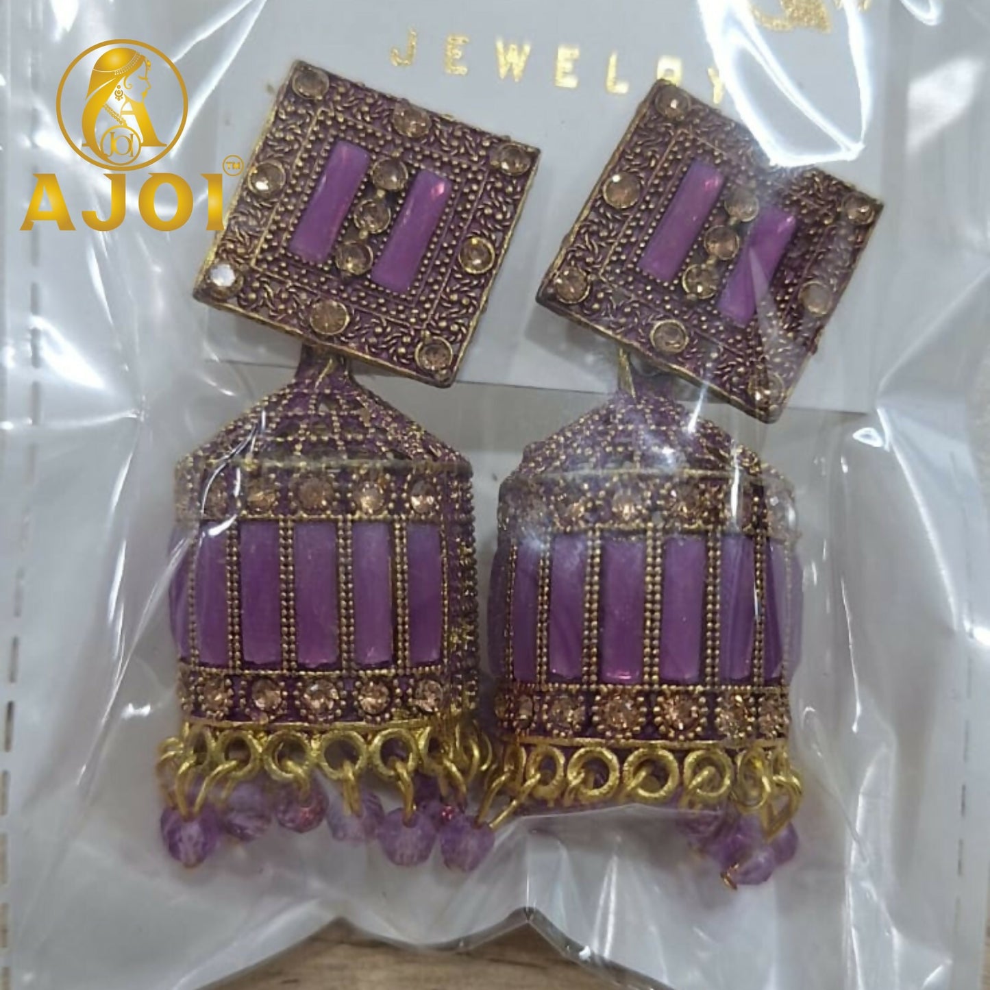 Royal Lavender Purple Designer Earrings with Elegant Drop and Beaded Accents