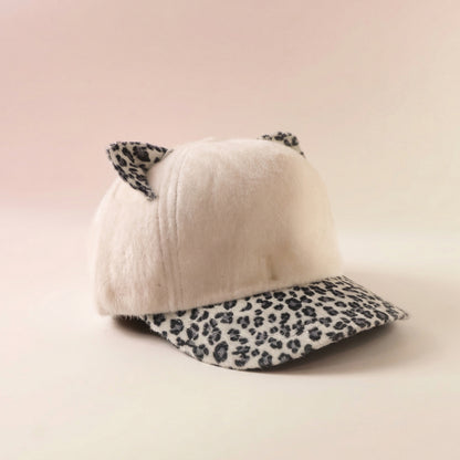 Winter hat with cat ears and printed visor