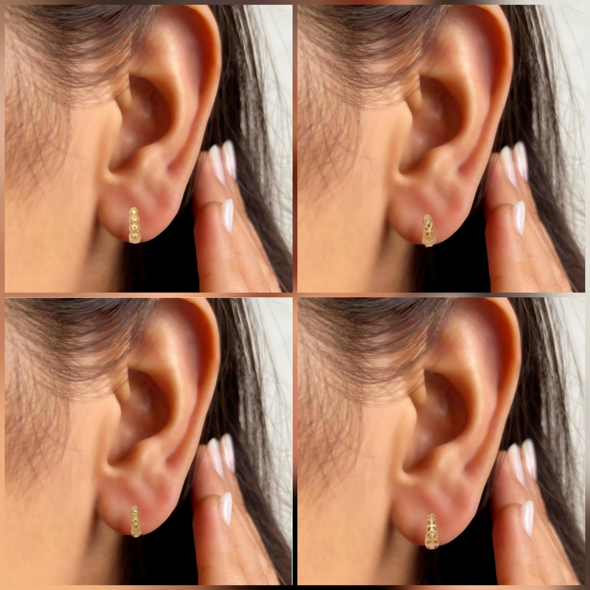 Gold Plated Tiny AD bali Huggie Hoop Earrings kan ki bali for Women/Girls Combo Pack of 4