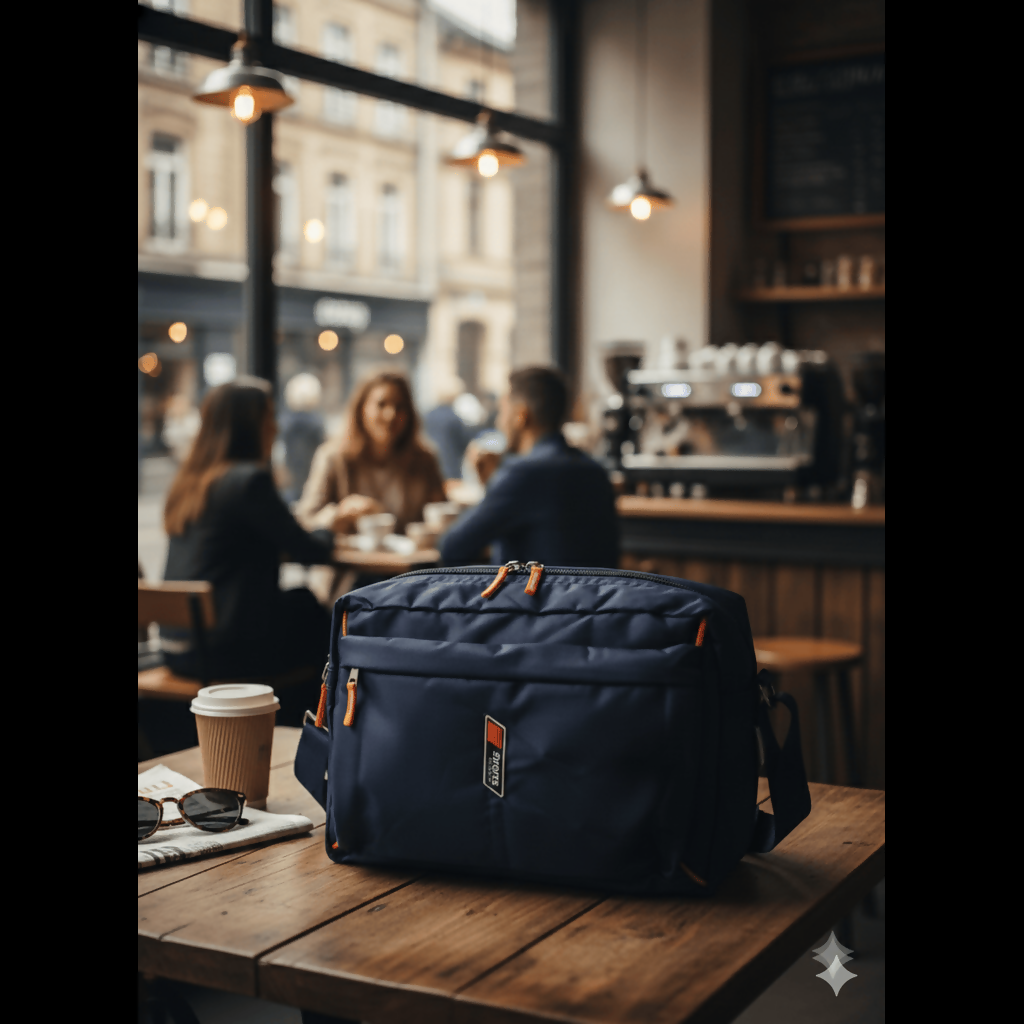 Side profile of durable nylon messenger bag with adjustable shoulder strap