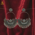 Oxidized Silver Peacock Arch Earrings – Intricate Handcrafted Detailing