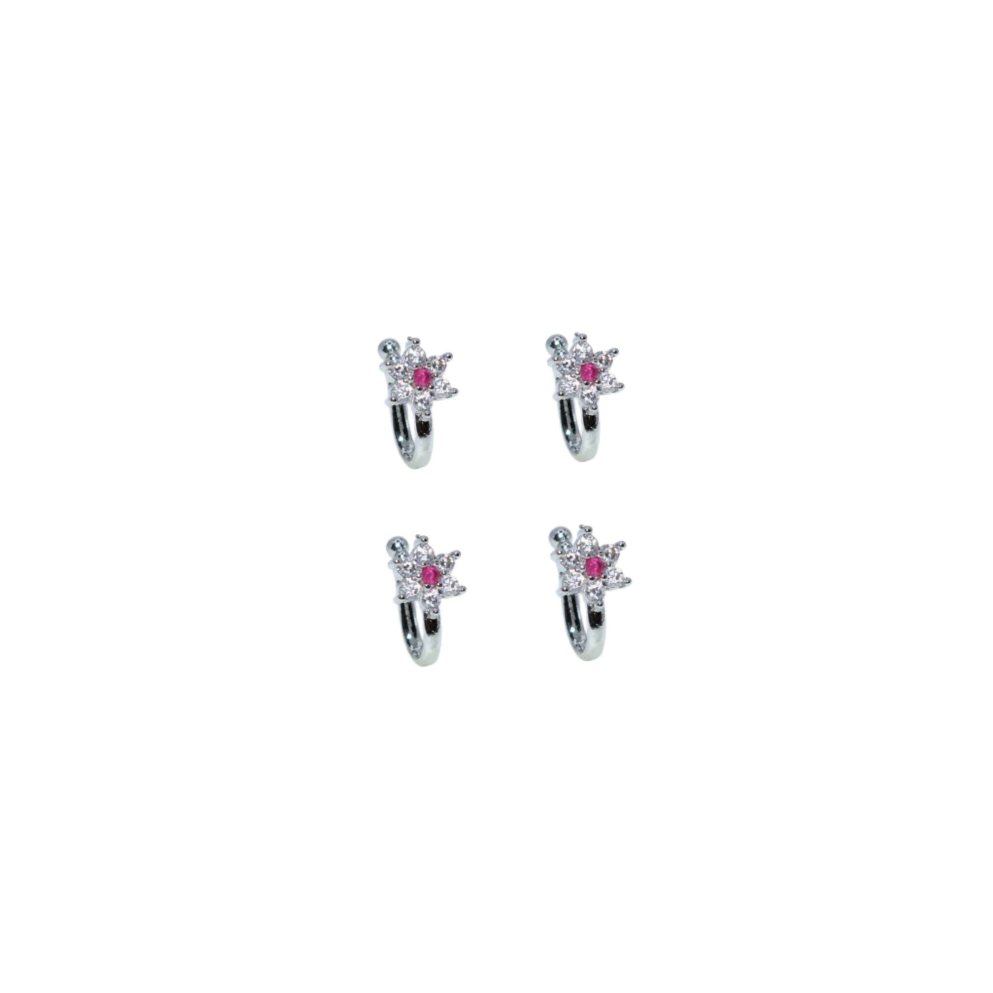 Rose Gold Black CZ Double Row Non-Pierced Nose Cuff Combo Pack of 4