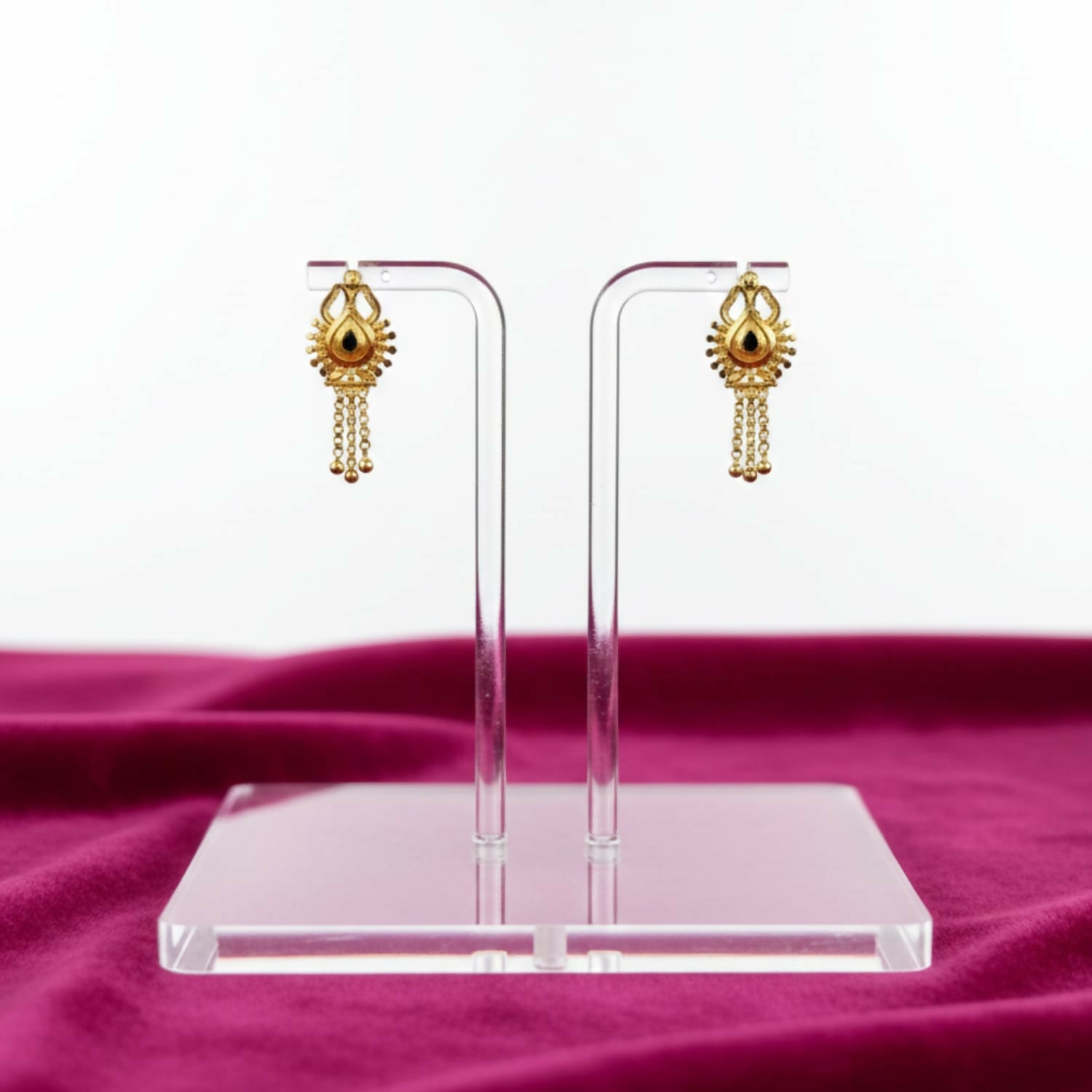 Pair of 3 Line Golden Earrings featuring ornate circular studs with colorful enamel accents