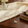 Gold Plated Floral Pendant Necklace with Pearl & Mint Enamel