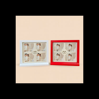 LED Wedding Photo Frame with Ring Holder | Romantic Couple Picture Frame with LED Lights | Decorative Anniversary, Engagement & Wedding Gift for Home Décor – Red & White Variants (Holds 4 Photos, 6x4 inch)
