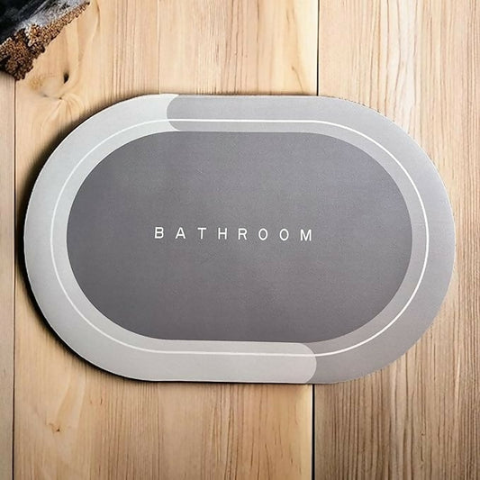 Premium Grey Oval Bathroom Floor Mat – Anti-Slip Soft Microfiber Bath Rug for Home, Hotel & Spa | Quick Dry, Water Absorbent, Washable Bathroom Mat with Non-Skid Rubber Backing | Modern Minimalist Design