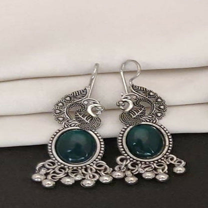Traditional small jhumka earrings featuring delicate pearls and oxidised finish