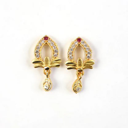 Designer Gold Earrings with Elegant Teardrop Cut & Crystal Work