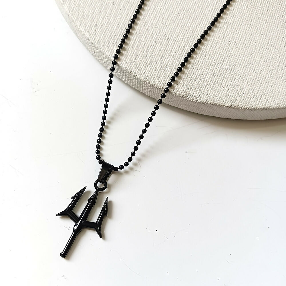 Spiritual Trishul Pendant Necklace on chain close-up