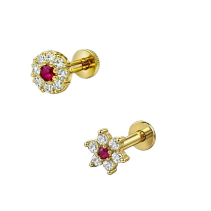 Side view of gold plated ruby nosepin stud with secure screw-post design