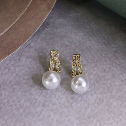 Elegant White Pearl Drop Earrings for Women & Girls – Gold Plated Crystal Designer Dangle Earrings