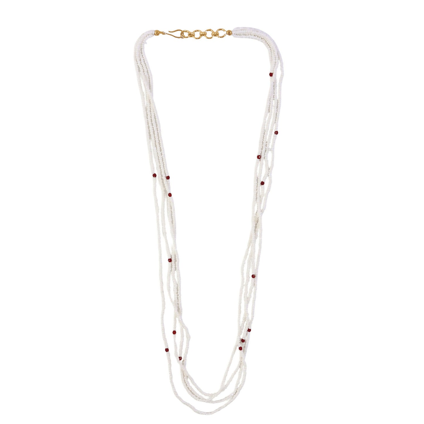 Handmade mala necklace with white and maroon beads
