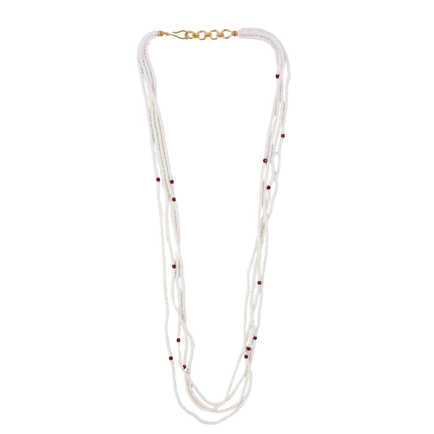 Handmade mala necklace with white and maroon beads