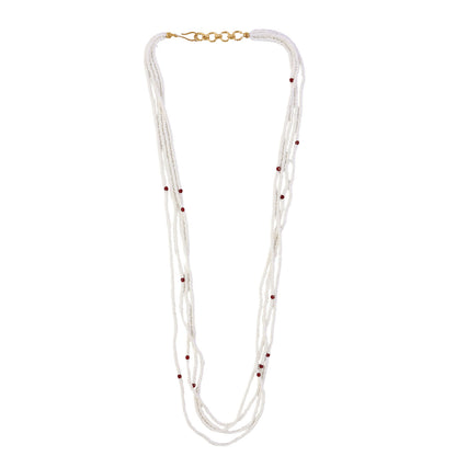 Handmade mala necklace with white and maroon beads
