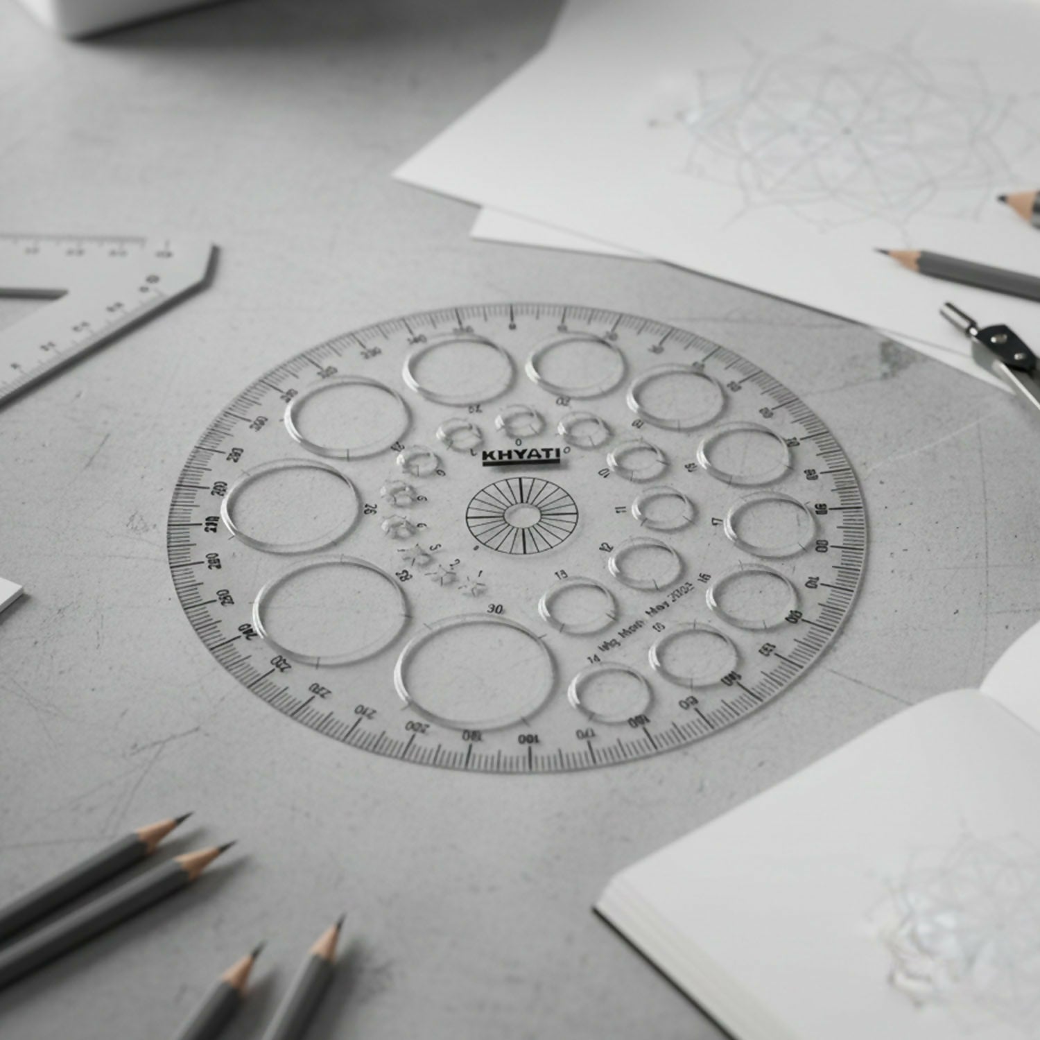 Multipurpose Big Circle Drawing Template Protractor Stencil for Geometry & Design Use (10Pcs)