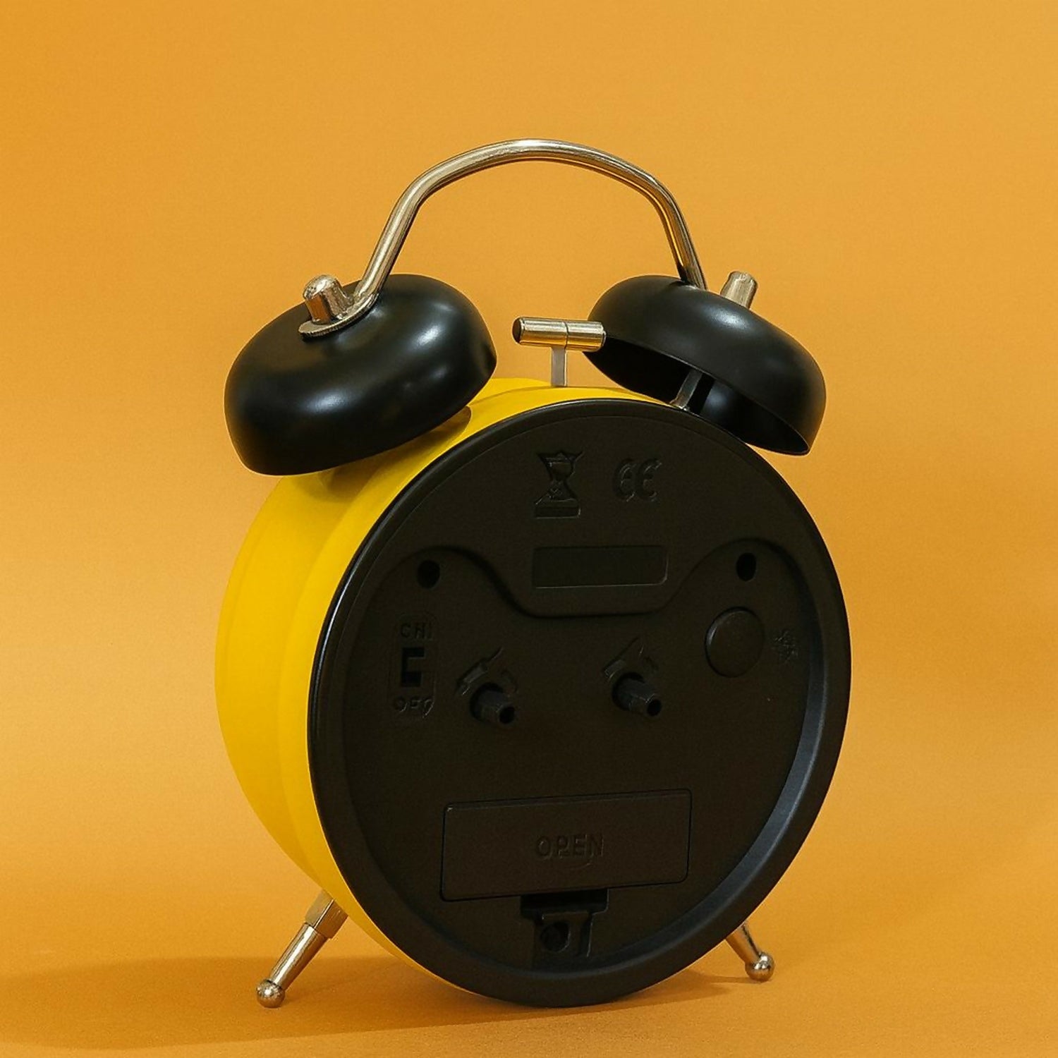 Yellow Twin Bell Alarm Clock with Bold Numbers & Loud Ring for Heavy Sleepers