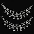 Silver Tone 3 Layer Bahubali Ear Chain With Traditional Kaan Chain Design